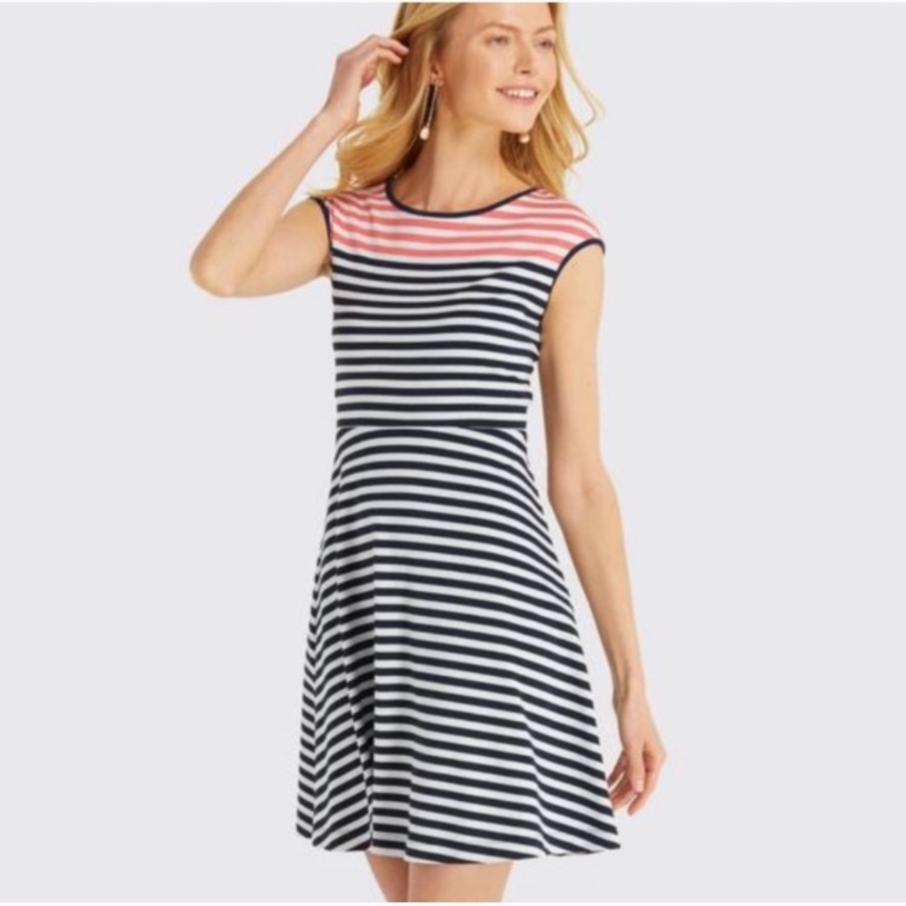Draper James Striped Navy Ponte A-line Dress